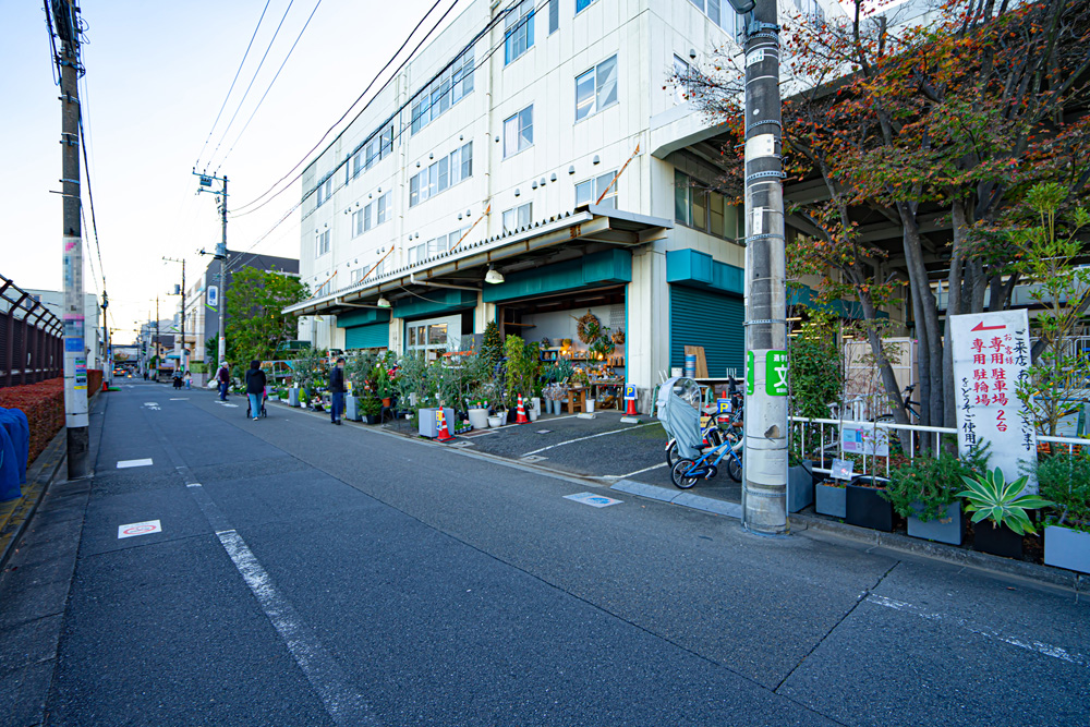 世田谷区桜新町にある花屋さん、ユー花園桜新町店、店舗外からみた構図 世田谷区桜新町にある花屋さん、ユー花園桜新町店、店舗外からみた構図